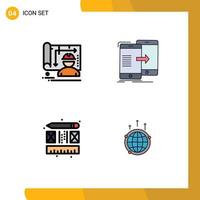 Set of 4 Modern UI Icons Symbols Signs for architecture creative engineer sync layout Editable Vector Design Elements