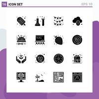 Group of 16 Solid Glyphs Signs and Symbols for modest lock laboratory cloud ribbon Editable Vector Design Elements