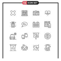 Set of 16 Vector Outlines on Grid for match box camping camera pulse heart Editable Vector Design Elements