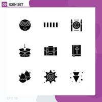 Pack of 9 Modern Solid Glyphs Signs and Symbols for Web Print Media such as bag education business shepping box Editable Vector Design Elements