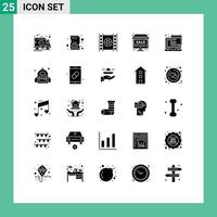 Pack of 25 creative Solid Glyphs of javascript shop film sale monitor Editable Vector Design Elements