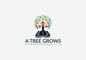 Abstract education emblem book club tree logo design vector