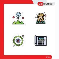 Modern Set of 4 Filledline Flat Colors Pictograph of creative cyber strategy solution researcher target Editable Vector Design Elements