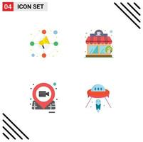 Modern Set of 4 Flat Icons Pictograph of circle movie marketing shop pushpin Editable Vector Design Elements