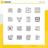 Set of 16 Modern UI Icons Symbols Signs for carbon section application layout display Editable Vector Design Elements