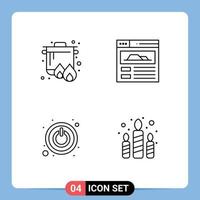 4 User Interface Line Pack of modern Signs and Symbols of boil candle cooking power light Editable Vector Design Elements