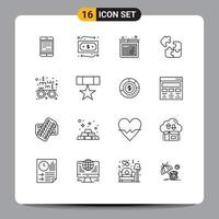 Outline Pack of 16 Universal Symbols of optometrist solution travelling science jigsaw Editable Vector Design Elements