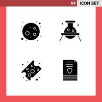 Group of 4 Solid Glyphs Signs and Symbols for full moon food biochemistry dangerous heart Editable Vector Design Elements