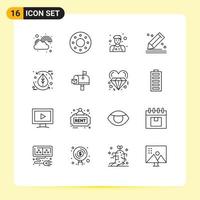 16 Universal Outline Signs Symbols of ecology stationery assistant sketch draw Editable Vector Design Elements