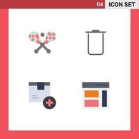 Editable Vector Line Pack of 4 Simple Flat Icons of crosse delivery sticks trash product Editable Vector Design Elements