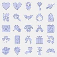 conjunto de iconos del día de san valentín. elementos de celebración del día de san valentín. iconos en estilo de dos tonos. bueno para impresiones, carteles, logotipos, decoración de fiestas, tarjetas de felicitación, etc. vector