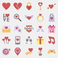 conjunto de iconos del día de san valentín. elementos de celebración del día de san valentín. iconos de estilo plano. bueno para impresiones, carteles, logotipos, decoración de fiestas, tarjetas de felicitación, etc. vector