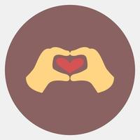 icono de la mano en forma de corazón. elementos de celebración del día de san valentín. iconos en estilo mate de color. bueno para impresiones, carteles, logotipos, decoración de fiestas, tarjetas de felicitación, etc. vector