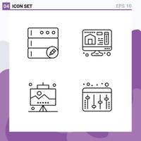 Set of 4 Modern UI Icons Symbols Signs for database work computer development audio Editable Vector Design Elements