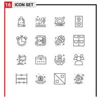 Pack of 16 Modern Outlines Signs and Symbols for Web Print Media such as clock technology education speaker electronics Editable Vector Design Elements