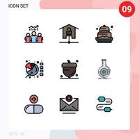 9 Universal Filledline Flat Colors Set for Web and Mobile Applications pie chart smart home eid celebration Editable Vector Design Elements