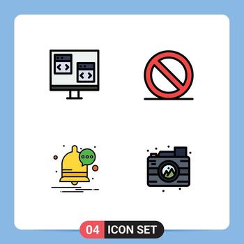 User Interface Pack of 4 Basic Filledline Flat Colors of app message develop media creative Editable Vector Design Elements