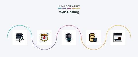 la línea de alojamiento web llenó el paquete de iconos planos 5 que incluye el servicio. mirar. Internet. web. seguridad vector