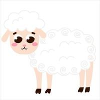 lindas ovejas en estilo de dibujos animados aisladas en fondo blanco, animales de granja, concepto de estilo de vida rural para libros infantiles o carteles vector