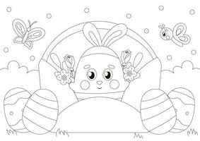 Cute coloring page for easter with bunny character in envelope with flowers vector
