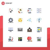 Group of 16 Flat Colors Signs and Symbols for gear design encryption coding datacenter Editable Pack of Creative Vector Design Elements