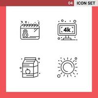 Set of 4 Vector Filledline Flat Colors on Grid for calendar breakfast women smart tv food Editable Vector Design Elements