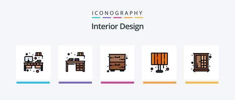 la línea de diseño de interiores llenó un paquete de 5 íconos que incluye el hogar. interior. dormir. mueble. iluminando el hogar. diseño de iconos creativos vector