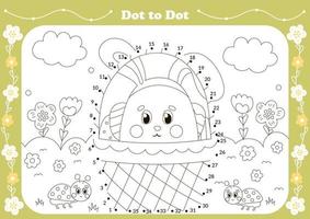 Cute dot to dot game for kids with easter theamed character - bunny in basket with ladybugs and flowers vector