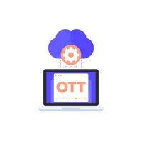 OTT media service vector icon with laptop and cloud