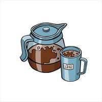 coffee pot and cup of black coffee vector