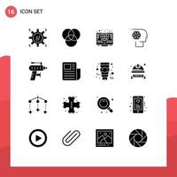 Set of 16 Modern UI Icons Symbols Signs for drilling perforator coins drill movie Editable Vector Design Elements