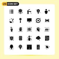 Pack of 25 creative Solid Glyphs of investing business watch bulb faucet Editable Vector Design Elements