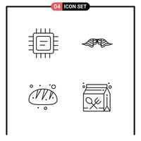 Mobile Interface Line Set of 4 Pictograms of cpu baking moustache male food Editable Vector Design Elements