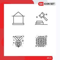 Modern Set of 4 Filledline Flat Colors Pictograph of building award hut copyright winner Editable Vector Design Elements