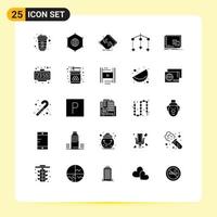 Modern Set of 25 Solid Glyphs Pictograph of mac sleep board mobile electronic Editable Vector Design Elements