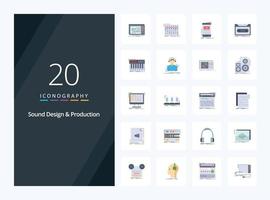 20 Sound Design And Sound Production Flat Color icon for presentation vector