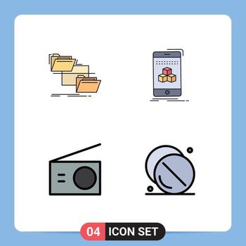 Stock Vector Icon Pack of 4 Line Signs and Symbols for folder appliances move cube home Editable Vector Design Elements