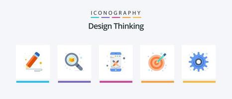 Design Thinking Flat 5 Icon Pack que incluye equipo. vectores diseño. objetivo. diseño. diseño de iconos creativos