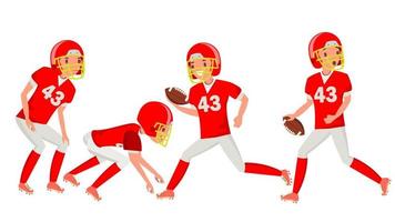 American Football Male Player Vector. Speed Strategy. Football Match Tournament. In Action. Cartoon Character Illustration vector