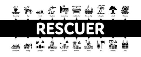 Rescuer Equipment Minimal Infographic Banner Vector Flat