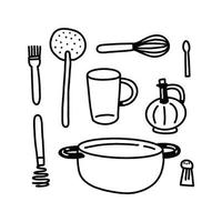 hand drawn elements set of kitchen utensils for making bread vector