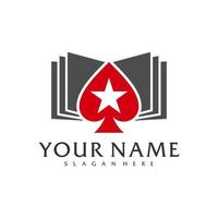 plantilla de vector de logotipo de póquer de libros, conceptos creativos de diseño de logotipos de póquer