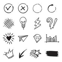 Vector set of Doodle elements, love, lightning, arrow, swirl, star and others, for concept design.