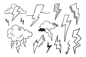 set of hand drawn vector doodle electric lightning bolt symbol sketch illustrations. thunder, vector ilustration