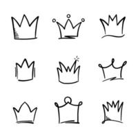 Doodle set crown line art, vector illustration.