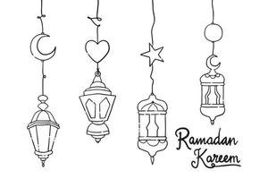 Doodles line art of ramadan kareem greeting card concept. Vector illustration.