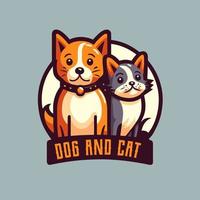 gato y perro personajes logo mascota dibujos animados estilo vector ilustración