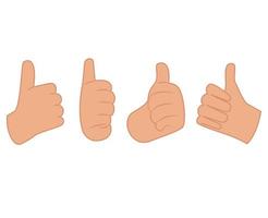 set of cartoon human hand thumbs up for success or good feedback concept positive and like symbol isolated over white background. thumb icon symbol vector