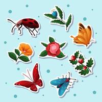 Spring Vibrant Flowers Insects Sticker vector