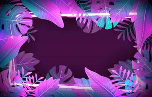 Tropical Leaves with Neon Lights Frame Background vector